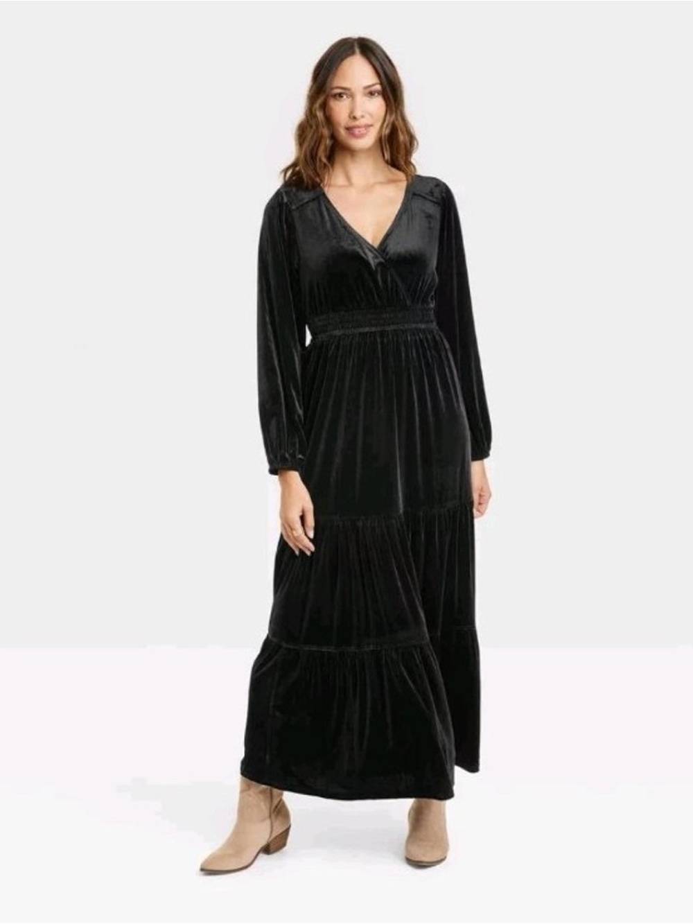Knox Rose Black Velvet Tiered Maxi Dress